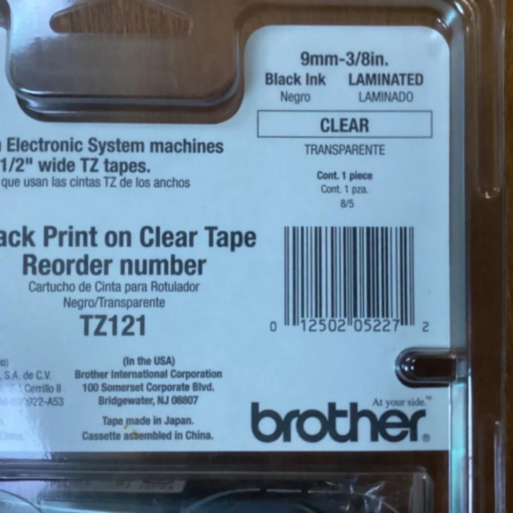 Brother TZ-121 P-touch Electronic Labeling System Tape 3/8” width (9mm)